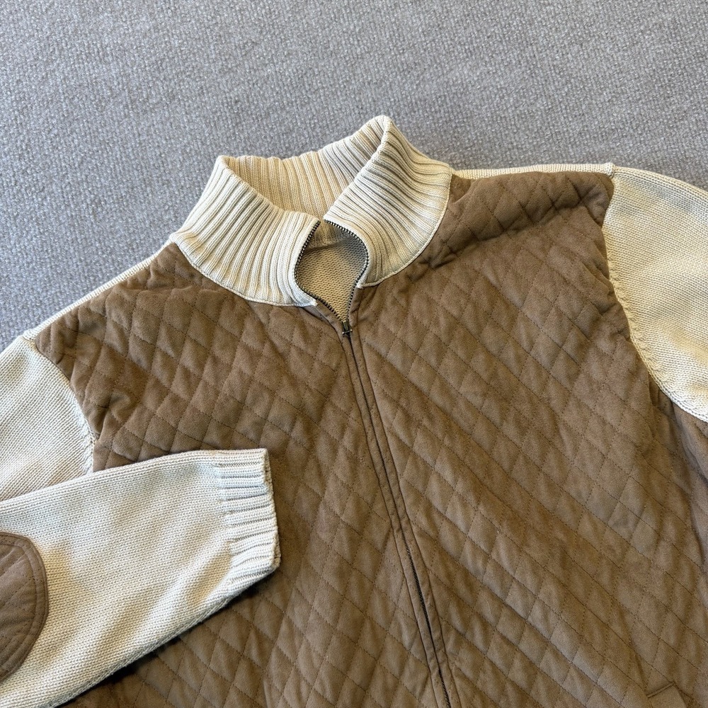 Lauren Ralph Lauren Quilted Faux Suede Tan/Beige Knit Woman's Sweater Jacket